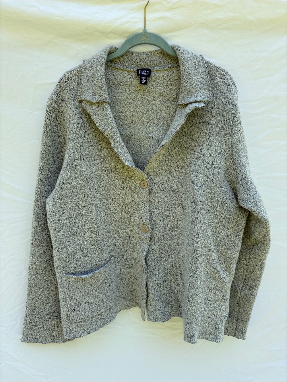 Eileen Fisher Heathered Gray Knit Button Cardigan Jacket